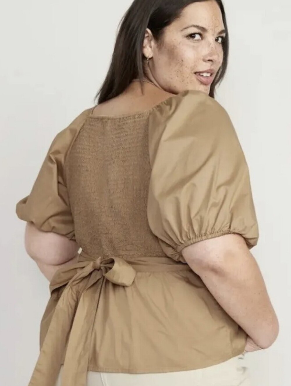 Old Navy Plus Size Puff-Sleeve Smocked Wrap Blouse - Picture 2 of 6